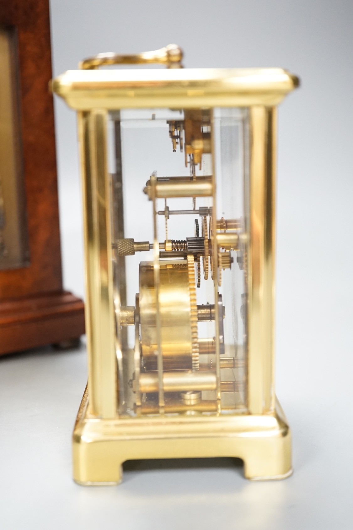 A burr walnut Elliott clock and a Duverdrey & Bloquel carriage timepiece (2)